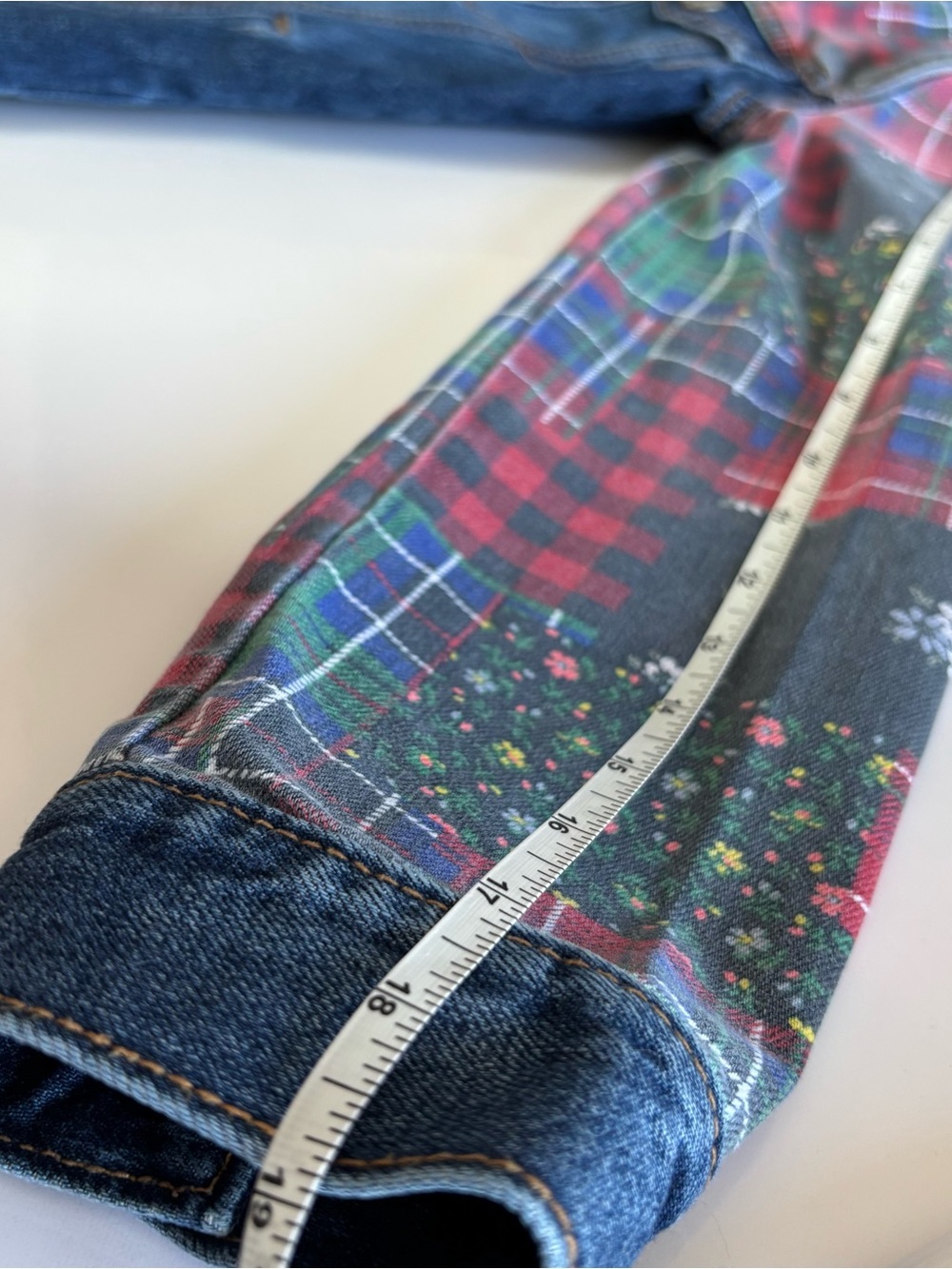 Gap Kids Girls Plaid Patchwork Denim Icon Jean Jacket Festive Holiday - Picture 10 of 10